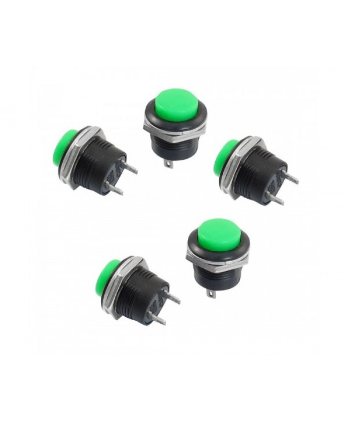 pioneerwork 5x Momentary SPST NO Green Round Cap Push Button Switch AC 6A/125V 3A/250V