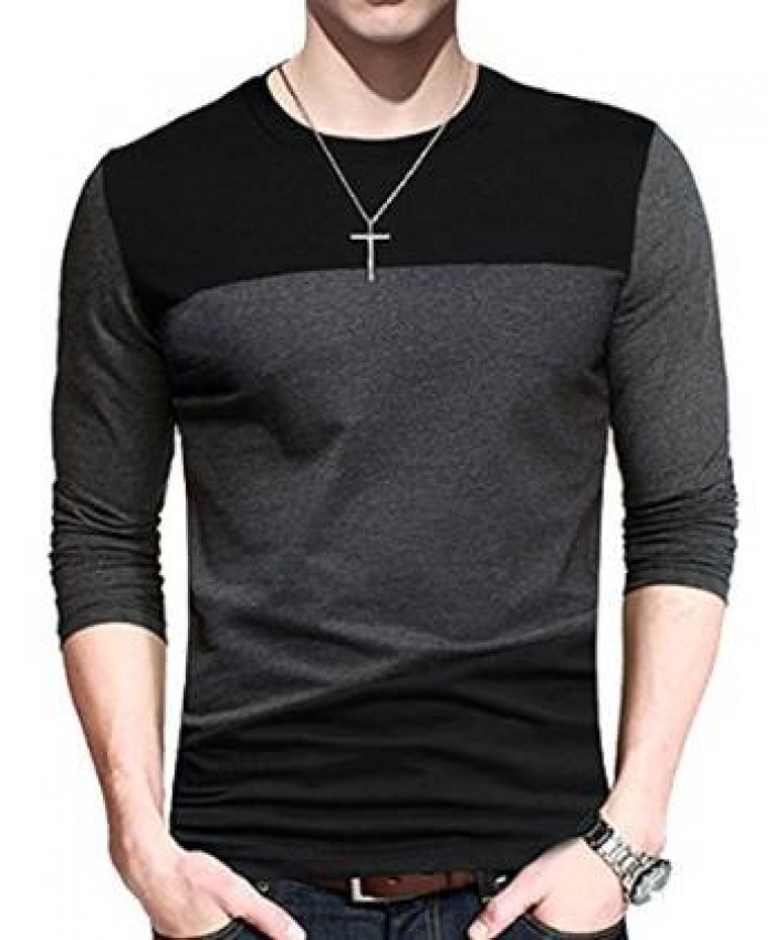 pioneerwork Men's Contrast Color Stitching Basic Long Sleeve T-shirt Top